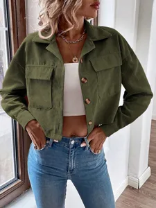 Modische lässige einreihige Revers Cord Kurzjacke langärmelige Damenjacke im Trend