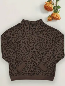 Felpa donna stampa leopardata manica lunga collo alto pullover casual autunno inverno