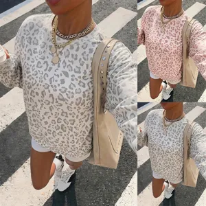 Sweat-shirt Décontracté pour Femme Imprimé Léopard Col Rond Manches Longues Ample Pullover Mode Motif Animal Top