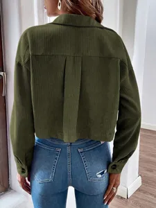 Freizeit Damen Cord Langarm Knopfleiste Jacke Hemd Rueckenansicht Detail Ansicht
