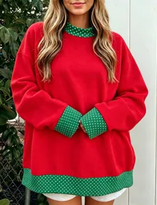 Mujeres Moda Navidad Sudadera Colorblock Topos Mangas Largas Casual Pullover Detalle