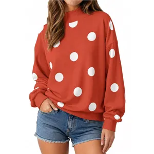 Mujer jersey rojo cuello alto manga larga con lunares sudadera holgada casual de otoño