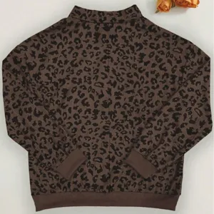 Comoda felpa ampia da donna con stampa leopardata colletto alto pullover casual autunnale