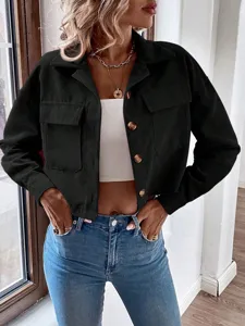 Damen Lässige Cord Langarm Revers Kurze Jacke Einreiher Hemd Oberteile Winter Mode
