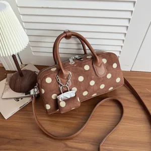 Korean style niche polka dot handbag vintage shoulder crossbody barrel bag casual commuting
