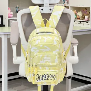 Yellow camo backpack large capacity student school bag college style casual travel daypack