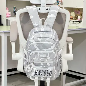 Grey camo casual school backpack large capacity student daily travel book bags.
