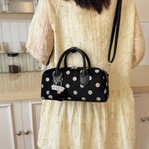 Korean style black and white polka dot crossbody shoulder bag for women daily commute.
