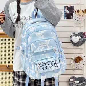 Light blue camouflage backpack large capacity student school bag casual travel backpack style