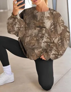 Women's Tree Branch Camouflage Print Oversized Crewneck Long Sleeve Casual Sweatshirt