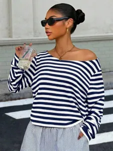 Casual gestreept gebreid shirt met lange mouwen voor dames herfst mode losse trui