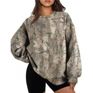 Women's tree-branch pattern crewneck loose sweatshirt casual autumn winter long sleeve top