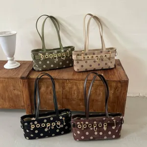 Borsa a spalla retrò a pois da donna autunno elegante borsa a mano vintage chic moda