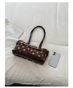 Borsa a spalla retrò a pois da donna, elegante borsa sotto ascella, borsa chic.