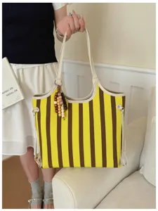 Borsa a tracolla a righe alla moda da donna, grande capacità borsa shopper casual quotidiana.