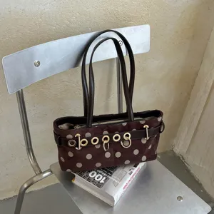 Borsa a tracolla marrone in camoscio a pois borsa da donna retrò alla moda elegante