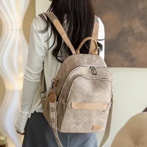 Zaino in tela in stile coreano con finiture in pelle PU e spallacci etnici.