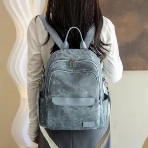 Donna elegante vintage blu grigio zaino tempo libero viaggio borsa da scuola tracolla