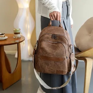 Donna moda retro marrone zaino casual quotidiano viaggio pendolare studente borsa