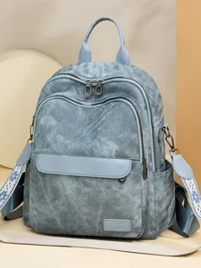 Zaino da donna stile coreano grigio-blu con doppie cerniere e spallacci vista principale