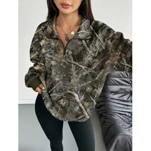 Γυναικείο Κλαδί Δέντρου Camo Μισό Φερμουάρ Φούτερ Casual Μακρύ Μανίκι Top Κύρια Όψη
