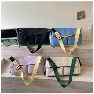 Borsa a tracolla in tela a contrasto autunnale, grande borsa da viaggio per lo shopping.