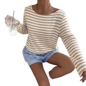 Gestreept gebreid dames trui met lange mouwen, casual losse pullover top voor dagelijks.