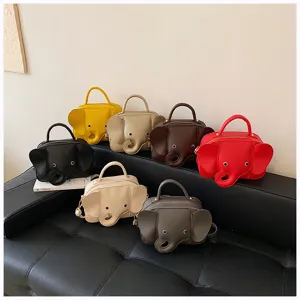 Cute cartoon elephant shaped shoulder bag women PU leather crossbody handbag casual purse.
