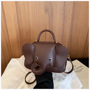 Brown elephant shaped crossbody bag cute cartoon shoulder handbag for women daily casual