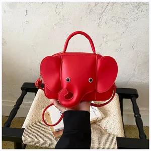 Cute red elephant crossbody bag with unique animal design, perfect fashion accessory for women.
