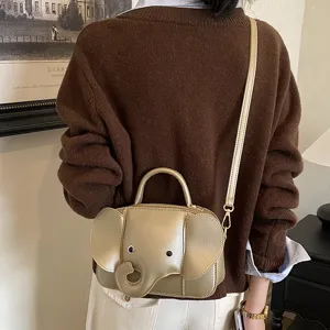 Golden elephant shape cute women crossbody bag PU leather shoulder handbag coin purse