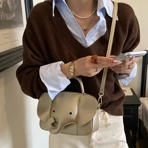 Cute elephant shaped shoulder bag, PU leather crossbody bag, creative handbag for women.