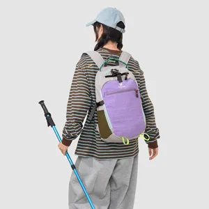 Outdoor hiking backpack detail view, large capacity travel daypack with contrast color design.