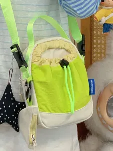 Women Trendy Contrast Color Polyester Drawstring Crossbody Phone Bag Casual Star Pendant Storage Small Shoulder Bag For Daily Commuting