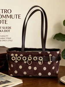 Borsa da Ascella Polka Dot Vintage da Donna Borsa a Tracolla in Camoscio Stile Francese Elegante Borsa Retro da Pendolare