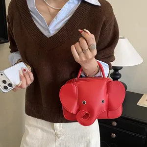 Cute red elephant shape handbag, creative mini shoulder crossbody bag for daily women.