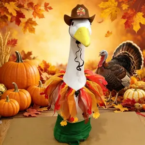 Thanksgiving porch goose costume set with cowboy hat and autumn leaf scarf for 23-inch goose