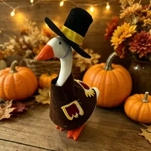 7 inch Thanksgiving goose figurine with turkey outfit and top hat holiday table decor