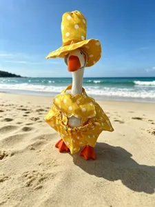 7-inch little goose beach bikini set yellow polka dot summer hat swimwear suit details view