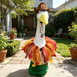 Thanksgiving Porch Goose Clothing Set With Cowboy Hat Leaf Collar Skirt Outfit Festive Garden Yard Statue Decoration