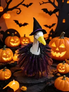 23 inch porch goose Halloween costume set with witch hat and purple spider tutu skirt.