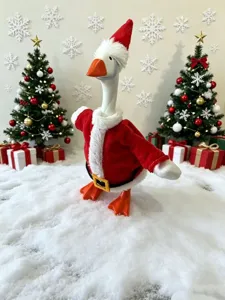 Christmas desktop little goose plush toy with cute Santa costume and hat holiday decor set