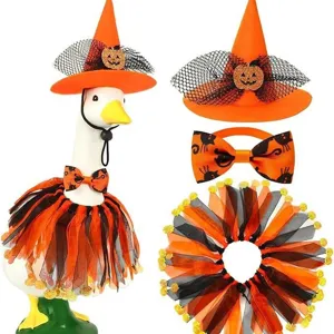 Halloween Porch Goose Witch Costume Orange Pointed Hat Bowtie Mesh Skirt Holiday Home Yard Decoration Outfits Kit