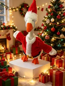 7 Inch Desktop Christmas Goose Plush Toy Santa Costume Holiday Festive Home Decoration Figurine