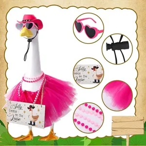 23 Inch Porch Goose Outfit Set Pink Cowboy Hat Tutu Skirt Heart Sunglasses Costume Accessories