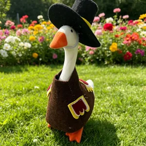 7-Inch Desktop Goose Plush Toy with Thanksgiving Turkey Costume and Hat Set for Holiday Decor
