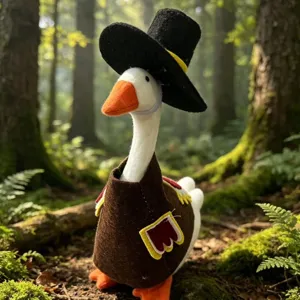 7 Inch Cute Goose Plush Toy with Thanksgiving Turkey Costume Hat and Outfit Desktop Decor