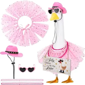 Pink porch goose costume set with cowboy hat tutu skirt sunglasses and necklace for cute decor