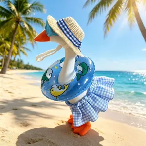 Summer 7-inch little goose beach holiday style detail view with straw hat and skirt.
