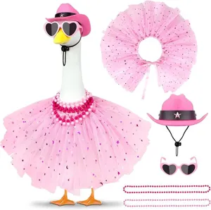 Porch Goose Valentine Day Pink Cowboy Hat Skirt Necklace Glasses Set For Goose Porch Decor Holiday Party Pet Dress Up Kit